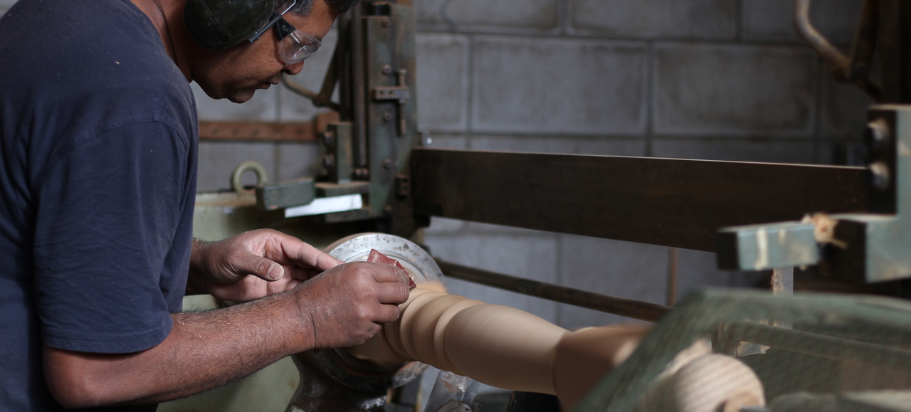 Woodcroft woodturning craftsman at work on a lathe
